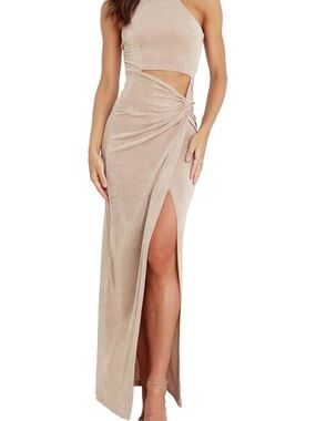 Petal & Pup Champagne Cutout Maxi Dress with High Slit